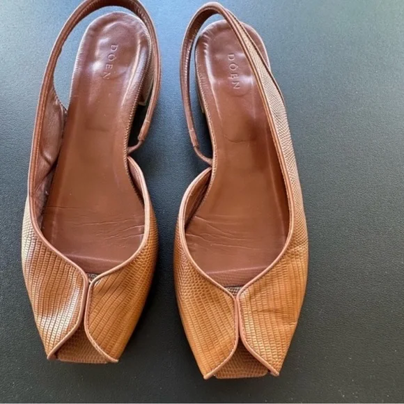 Doen Chloe Slingback in Oak Faux Lizard Leather Size 41 Euro - Picture 5 of 9